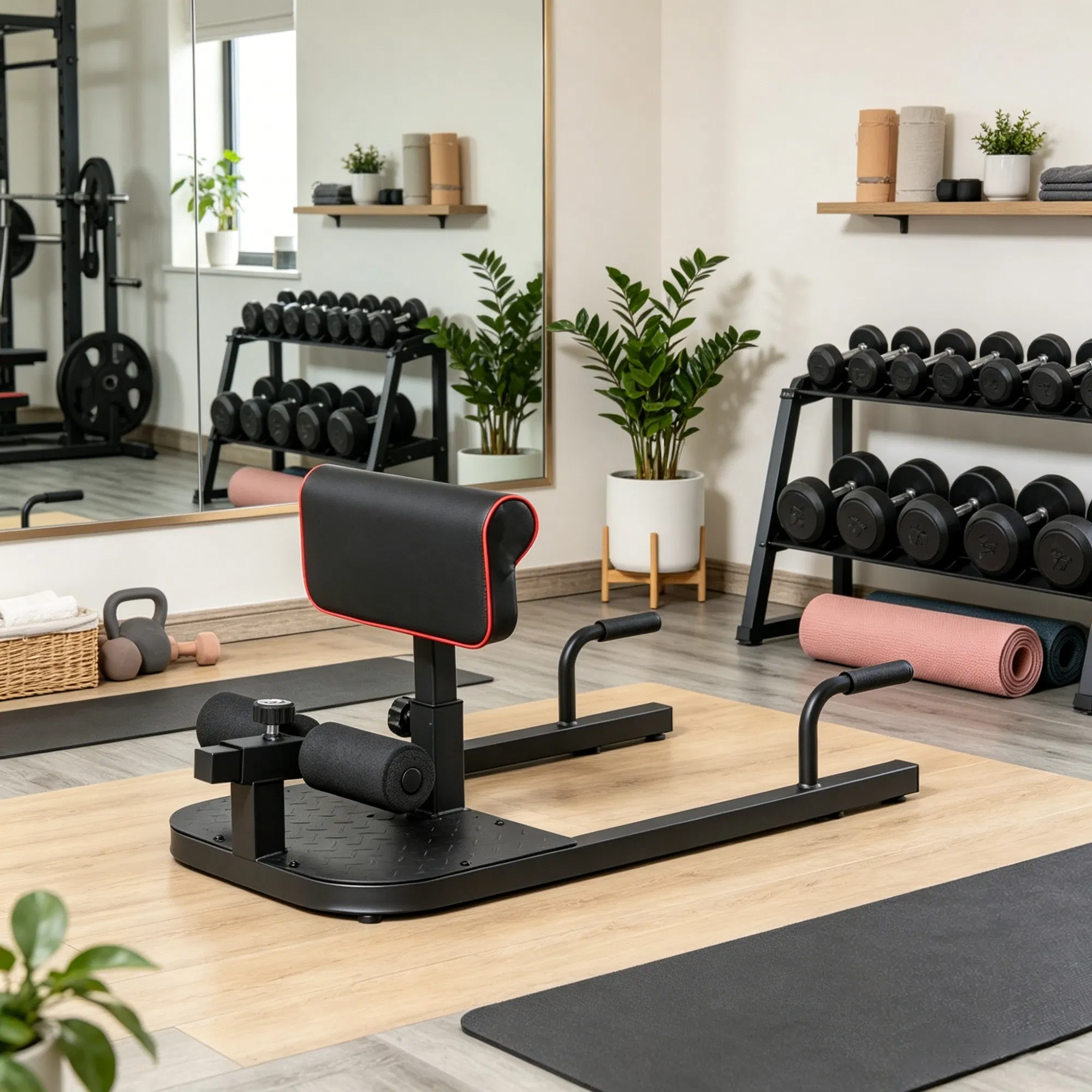 All In One Gym Home Equipment - ブラックの3-in-1パッド付きプッシュアップ・シットアップ・スクワットマシン：全身運動と下半身トレーニングに最適な、家庭用フィットネス機器。