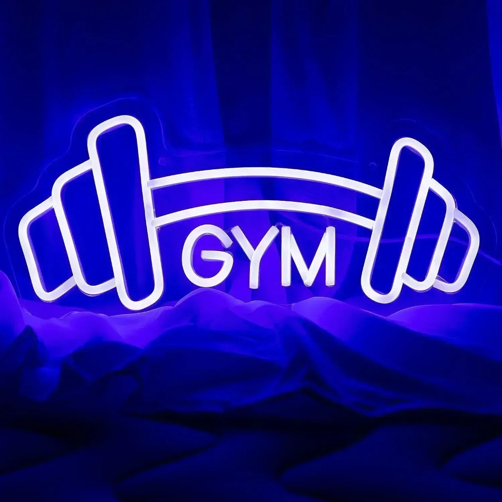 Home Gym Neon Sign - バーベルジムネオンサインブルーダンベル型ネオンライトサインフィットネスクラブの装飾用ギフトとしてティーンズキッズスポーツルームホームデコレーション