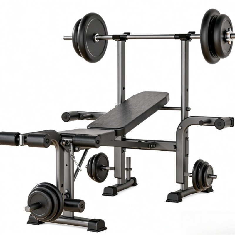 All In One Gym Home Equipment - 新多機能一体型折りたたみ式ウェイトベンチ、スクワットラック、バーベルセット。自宅でのトレーニングに最適な、丈夫で耐久性のあるジム用器具。