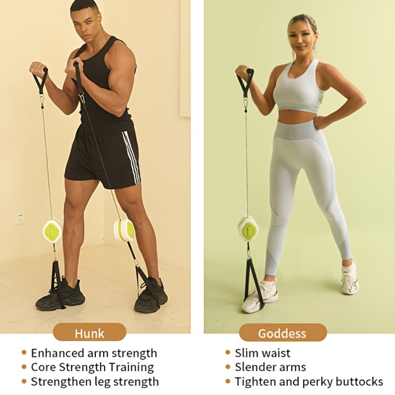 ポータブル格納式ケーブルトレーナーホームジムキット、ハンドル - Home Gym Equipment Set のレビューと価格